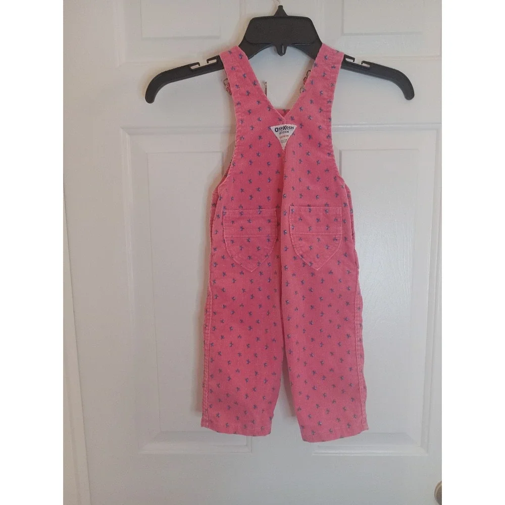 VTG 80s OshKosh B'gosh Pink Floral Print Corduroy Bib Overalls‎ 18 Months